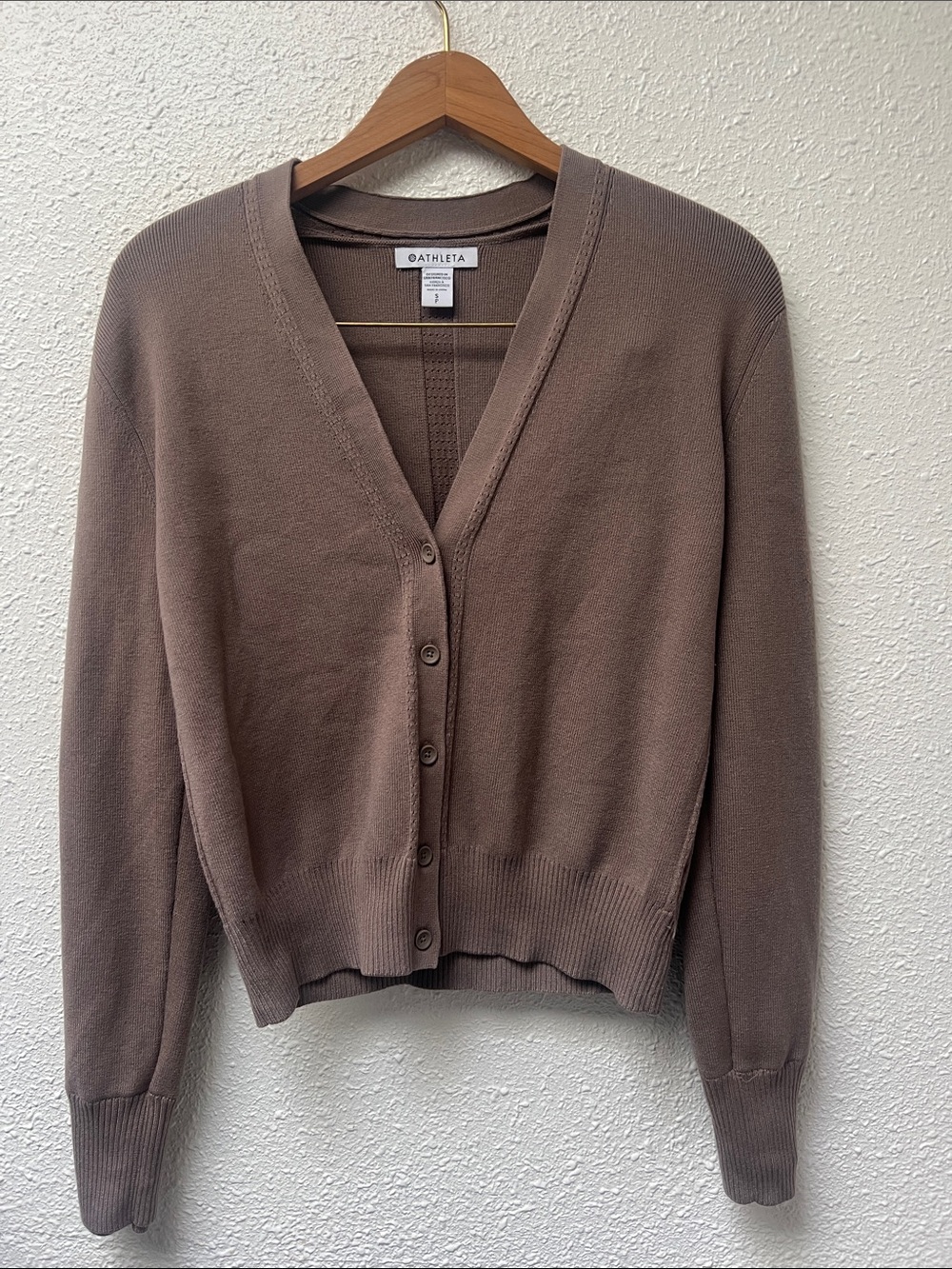 Athleta Women's Taupe Brown V-Neck Button Cardigan